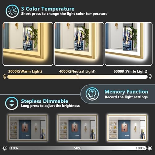 55x30 Gold Beveled LED Lighted Bathroom Mirror, Backlit & Front Lit - Image 5