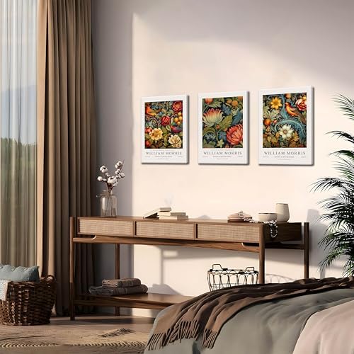 William Morris Canvas Wall Art Set of 3, Vintage Flower and Bird Animal Poster - Image 4