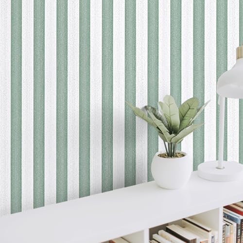 Green Stripe Peel and Stick Wallpaper A Set of 15.7" x 236" Green and White - Image 5