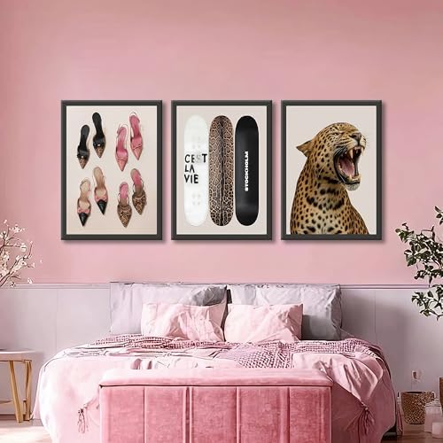 Stockholm Style 3-Piece Framed Wall Art Set – Leopard Print & Preppy Fashion Art - Image 5