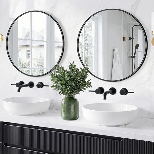 FGU Round Bathroom Mirror for Over Sink 2 Pack 22" Black Circle Wall Mirror - Image 6