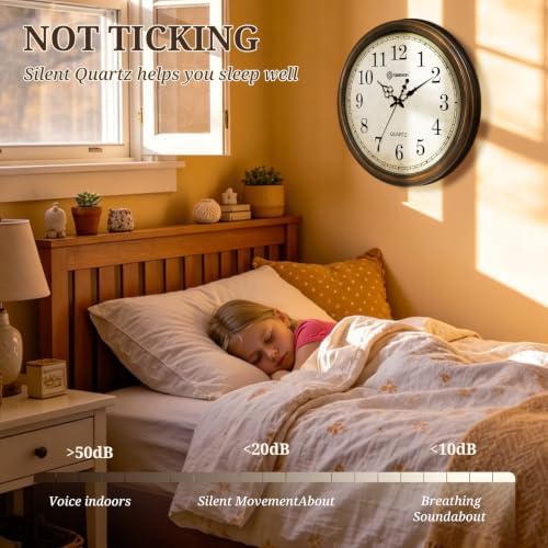 Geevon Vintage Brown Wall Clock Silent Non Ticking 18 in Quality Quartz Battery - Image 3