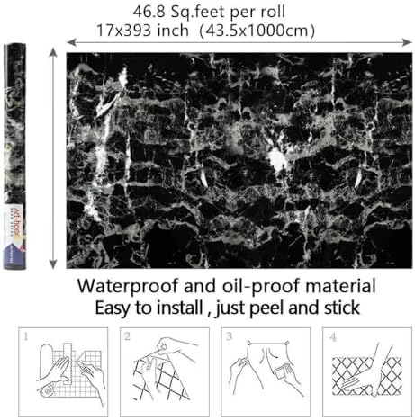 Arthome Black Marble Contact Paper, 15.7"x393" Self Adhesive Wallpaper - Image 7