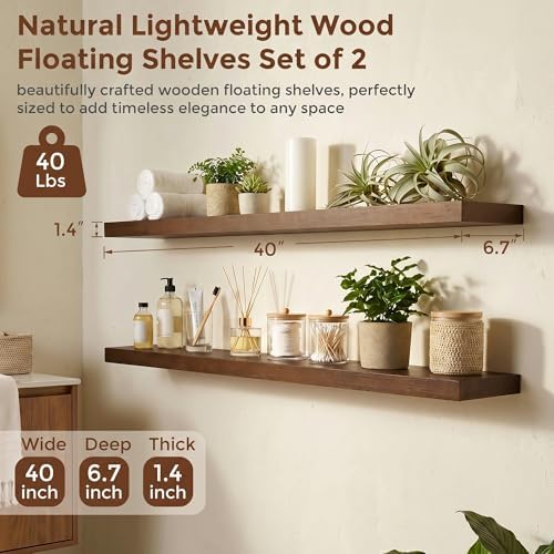 fuqing 40 Inch Floating Shelves 6.7'' Deep Dark Wood Wall Shelves Set of 2 - Image 3