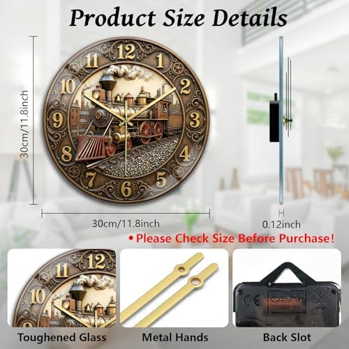 peacoblue Vintage Train Wall Clocks Battery Operated - Image 2