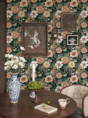 Dimoon Boho Retro Dark Green Wallpaper Peel and Stick Wallpaper Vintage Floral - Image 3