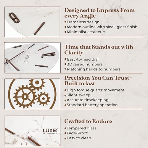 16 Inch Silent Non-Ticking Modern 3D Wall Clock Walnut Crest, Glass Face - Image 4