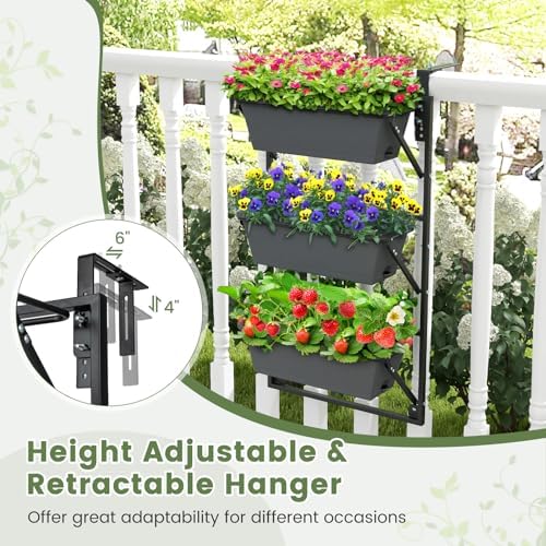 GIANTEX 3-Tier Vertical Railing Planter, Adjustable Hanging Planter Boxes - Image 6