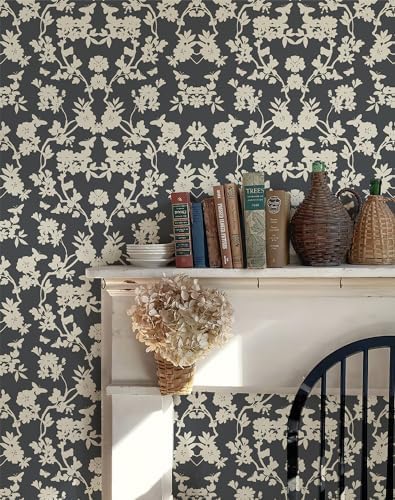 Vintage Floral Peel and Stick Wallpaper Black and White Damask Botanical Vine - Image 2