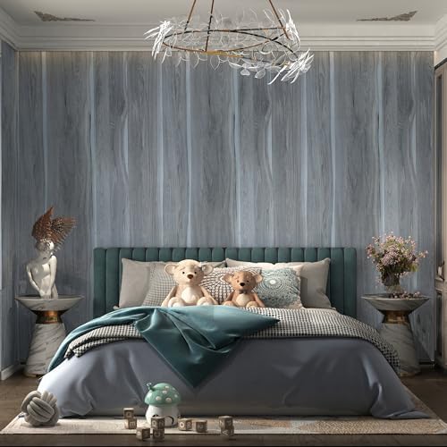 BOMENG Blue Wood Contact Paper Vinyl Wrap Wallpaper Peel & Stick Wall Decor - Image 3