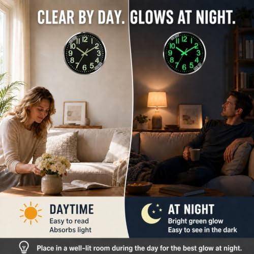 9.8-inch wall clock with metal frame, illuminated and silent - Image 4
