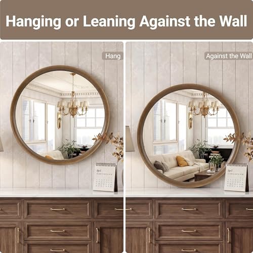 Brakki Round Wall Mirror with Wood Frame - Image 6