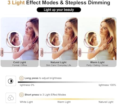 9" Wall Mounted Lighted Makeup Mirror, 4000mAh Rechargeable Double Sided 1X/30X - Image 5