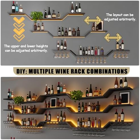 39.4"Modern LED Wine Rack Wall Mounted, 3-Tier Floating Bar Shelves - Image 5