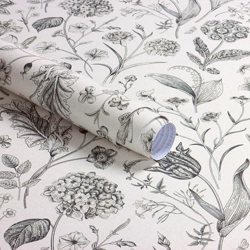 Beige and Black Floral Peel and Stick Wallpaper Floral 17in x 118in - Image 5