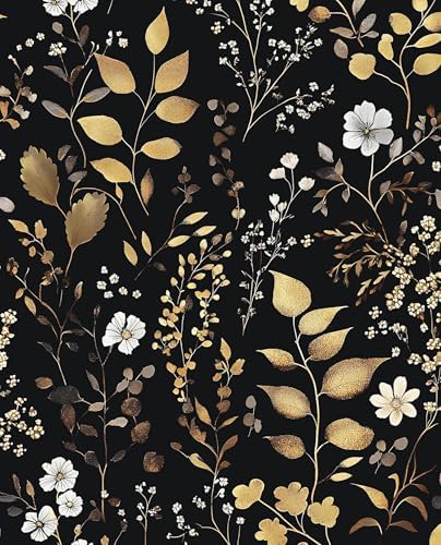 Laatse Vintage Dark Floral Gold Leaf Peel and Stick Wallpaper 17.5"x787" by Laatse
