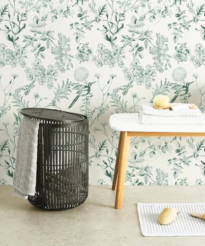 Safiyya Floral Peel and Stick Wallpaper Green White Contact Paper Modern Boho - Image 3