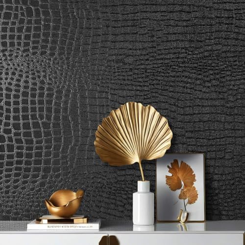 Arthome 17"×240" Black Crocodile Peel and Stick Wallpaper, Charcoal Black by ArthomeWALLDECOR