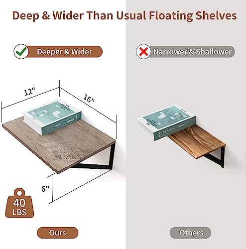Axeman Deep Floating Shelves for Wall, 12 Inch Deep Floating Shelves Set of 2 - Image 3