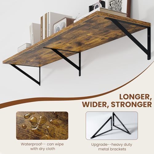 Heimlove 44W x 12D Deep Floating Shelves Set of 2 Rustic Brown - Image 4