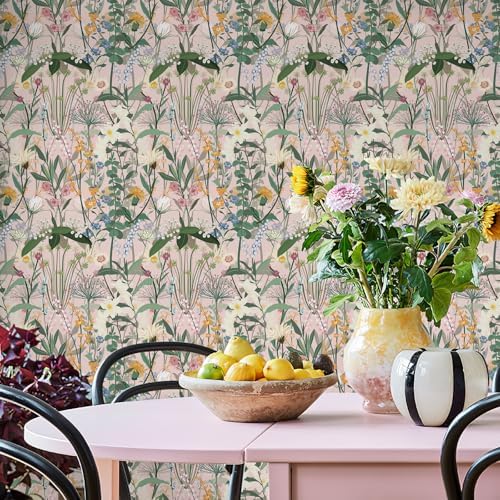 JiffDiff Floral Wallpaper Peel and Stick 17.3"x472" Pink Farm Wildwood Stick on - Image 6