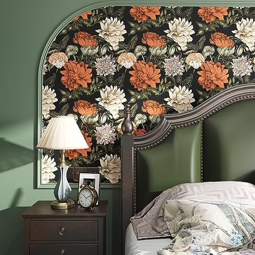 Orange Vintage Floral Peel and Stick Wallpaper 17.5" x 118" - Image 4