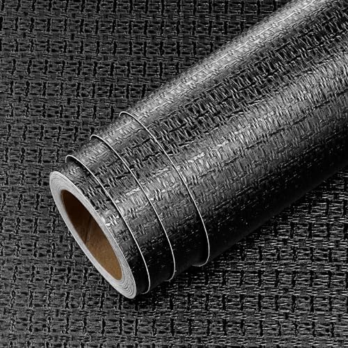 Livelynine Textured Black Peel and Stick Wallpaper 15.8x394 Inch Grasscloth - Image 4