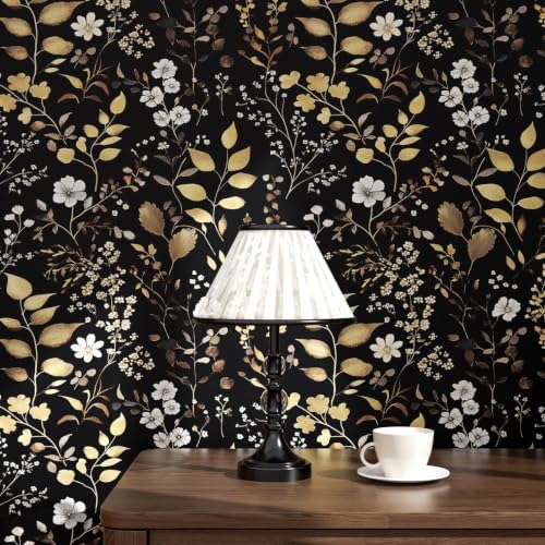 Laatse Vintage Dark Floral Gold Leaf Peel and Stick Wallpaper 17.5"x787" - Image 7