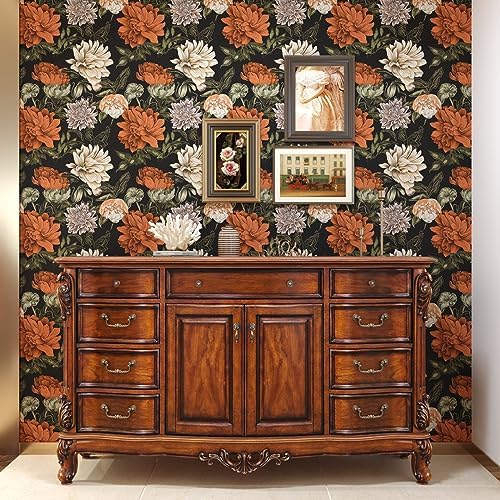 Orange Vintage Floral Peel and Stick Wallpaper 17.5" x 118" - Image 6