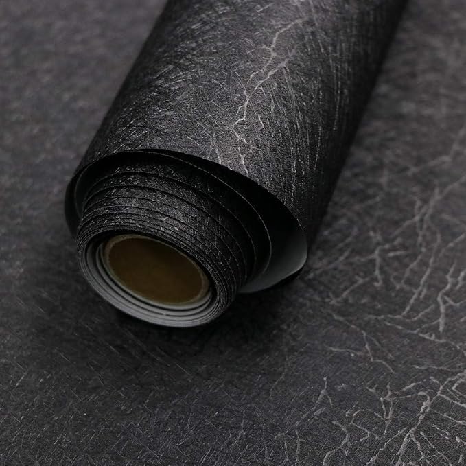 15.7" X 118" Black Silk Wallpaper Embossed Self Adhesive Peel and Stick by Abyssaly