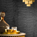 Fititem 11.8”×236” Black Peel and Stick Wallpaper Crocodile Texture Modern by Fititem__FitYourHome