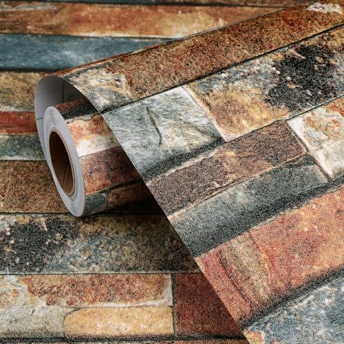 FunStick Vintage Faux Brick Wallpaper Peel and Stick 3D Textured Squares Brown - Image 7