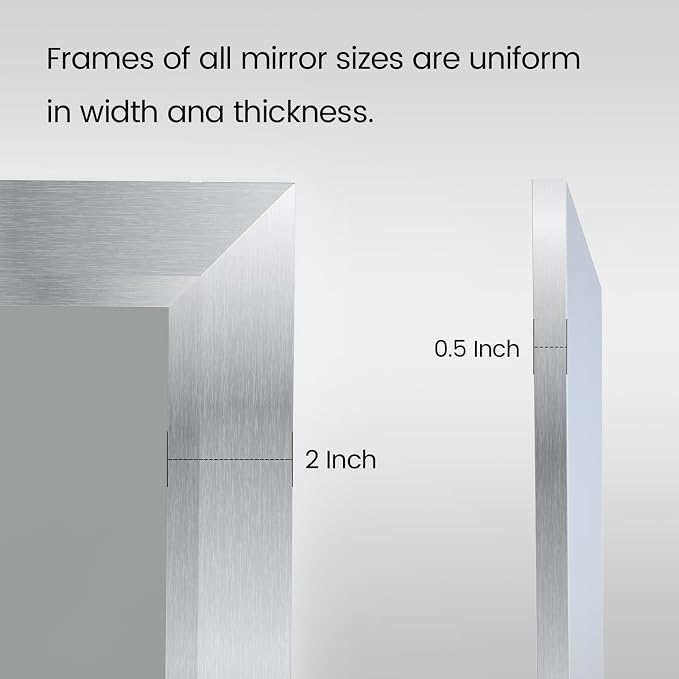 Amorho Bathroom Mirror, 55x32 Inch Silver Thick Metal Framed Wall Mirrors - Image 6