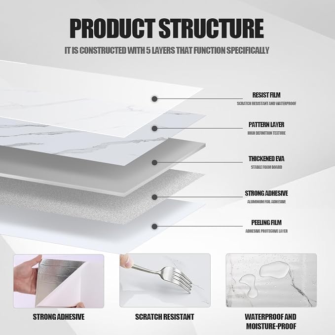 10pcs Marble Peel and Stick Waterproof Wall Panels, Heat-Resistant Backsplash - Image 5