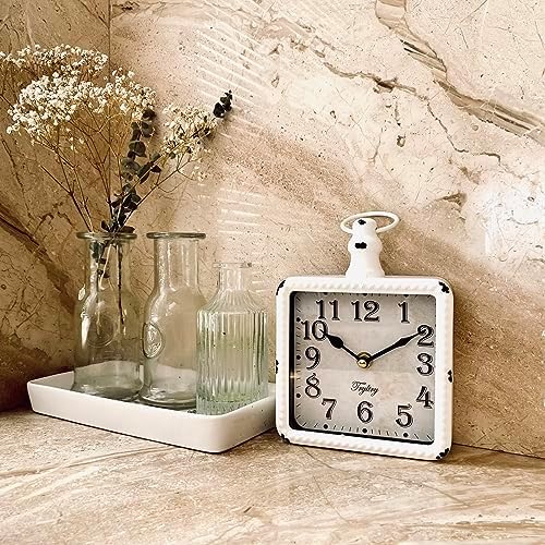 Retro Rectangle Metal Silent Small Wall Clock White Rectangle - Image 3