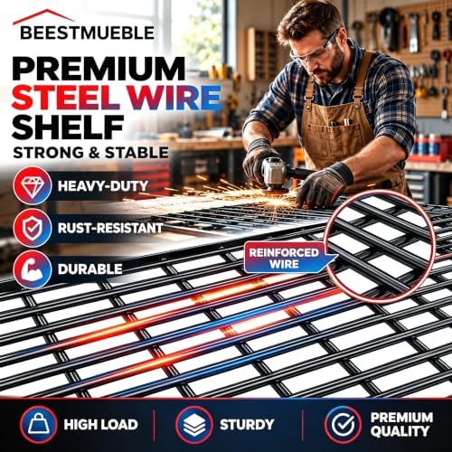 Heavy Duty Garage Shelving 5 Tier Adjustable Metal Wire Storage Rack - Image 3