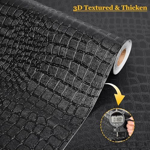 Fititem 23.6”×236” Black Peel and Stick Wallpaper Crocodile Texture Modern - Image 2