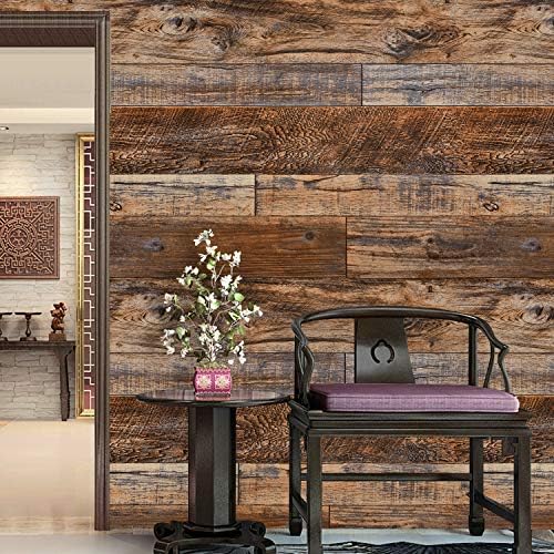 WENMER 11.8" x 394" Brown Wood Wallpaper Peel and Stick Wallpaper Shiplap Self - Image 2