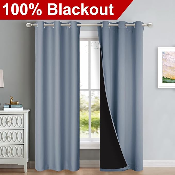 NICETOWN Blackout Curtains 84 inches Long, 2 Pieces, Vintage Blue, Full Light - Image 2