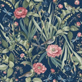 Navy Bird and Floral Peel and Stick Wallpaper Vintage 17in x 393in by lenify