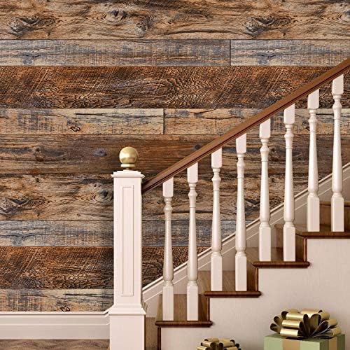WENMER 17.71" x 118" Brown Wood Wallpaper Peel and Stick Shiplap Self Adhesive - Image 3