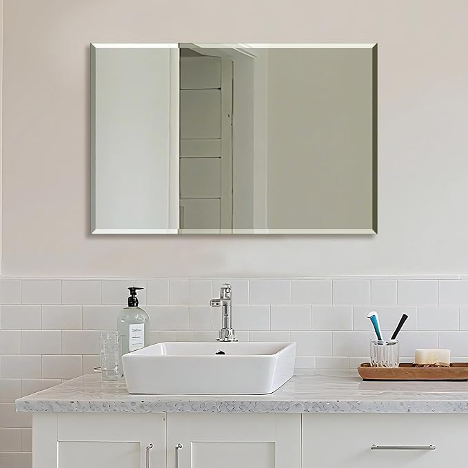 Ruomeng Wall Mirror Beveled Edge Frameless Mirror 20” x 28“ Wall Mounted Mirror - Image 2