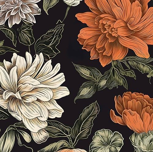 Orange Vintage Floral Peel and Stick Wallpaper 17.5" x 393" by XRUIBZI