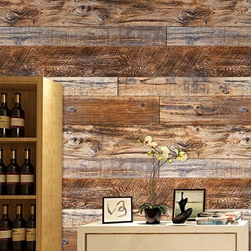WENMER 17.71" x 118" Brown Wood Wallpaper Peel and Stick Shiplap Self Adhesive - Image 6