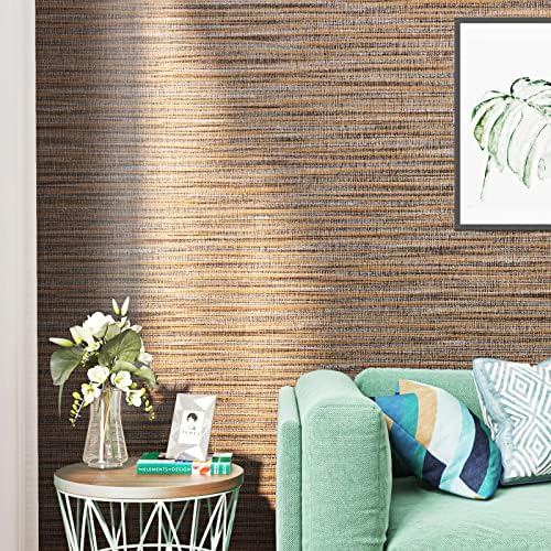 FunStick 15.7"x472" Grasscloth Peel and Stick Wallpaper Removable Tan Brown by FunStick