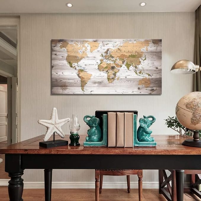 canvas Wall Art 40inchx79inch lagre gery map of the world Painting Ready to - Image 2