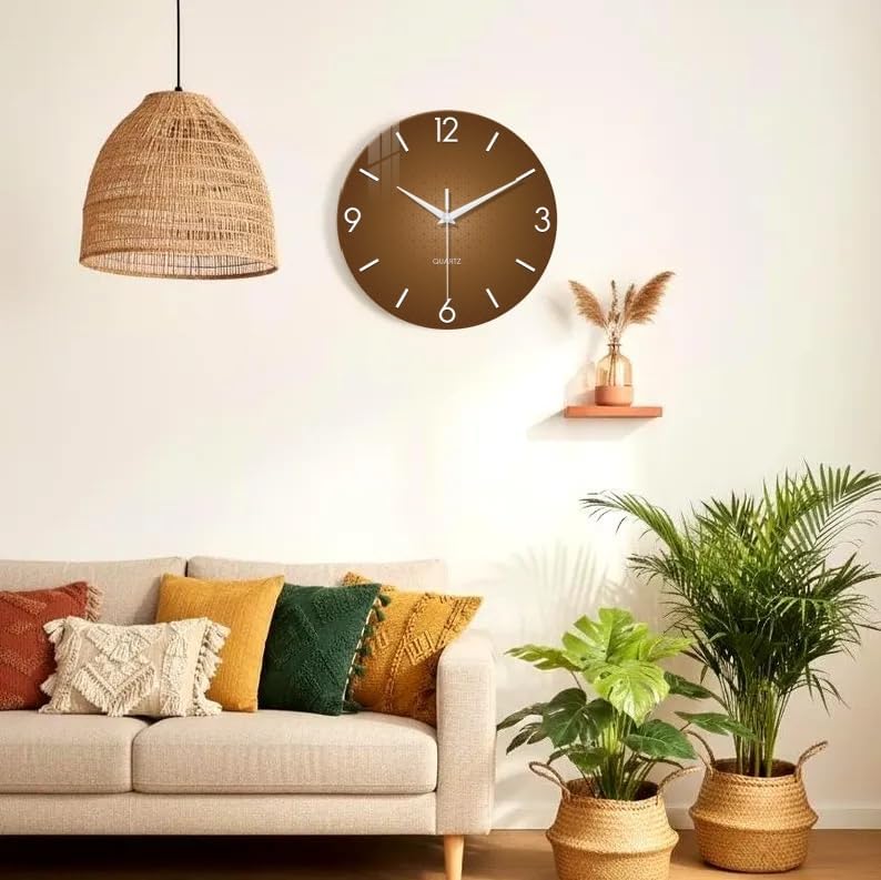 XFM Modern Glass Wall Clock for Living Room 16 Inch Brown - Image 3