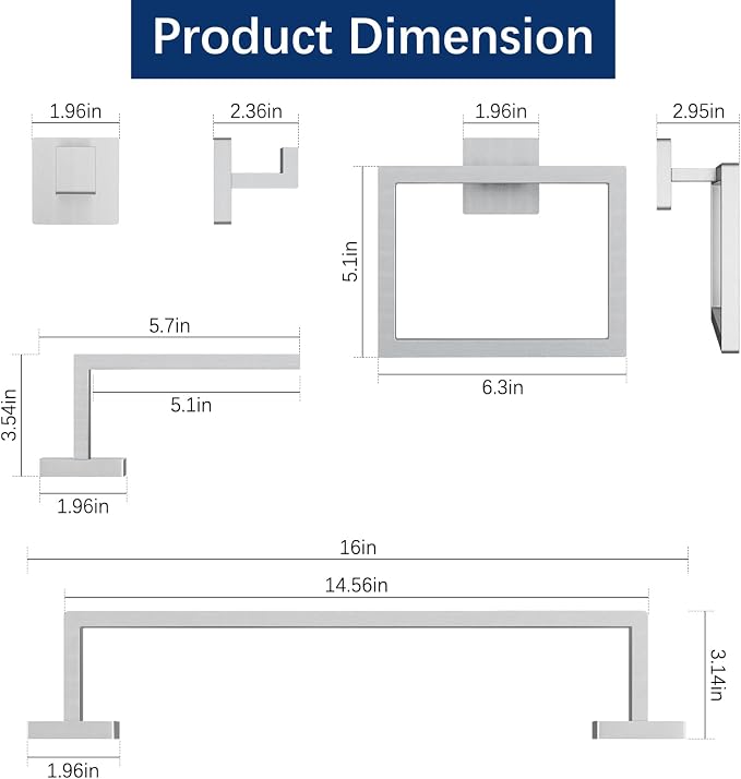 Brushed Nickel Towel Rack for Bathroom Wall Mounted, Bathroom Accessory Set - Image 4