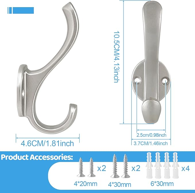 10 Pack Coat Hooks Wall Mount Heavy Duty Utility Retro Double Hooks - Image 3
