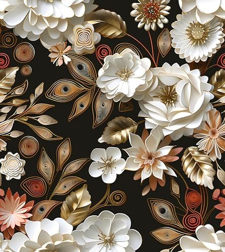 Laatse Dark Gold Floral Wallpaper Peel and Stick 17.5" × 393" by Laatse